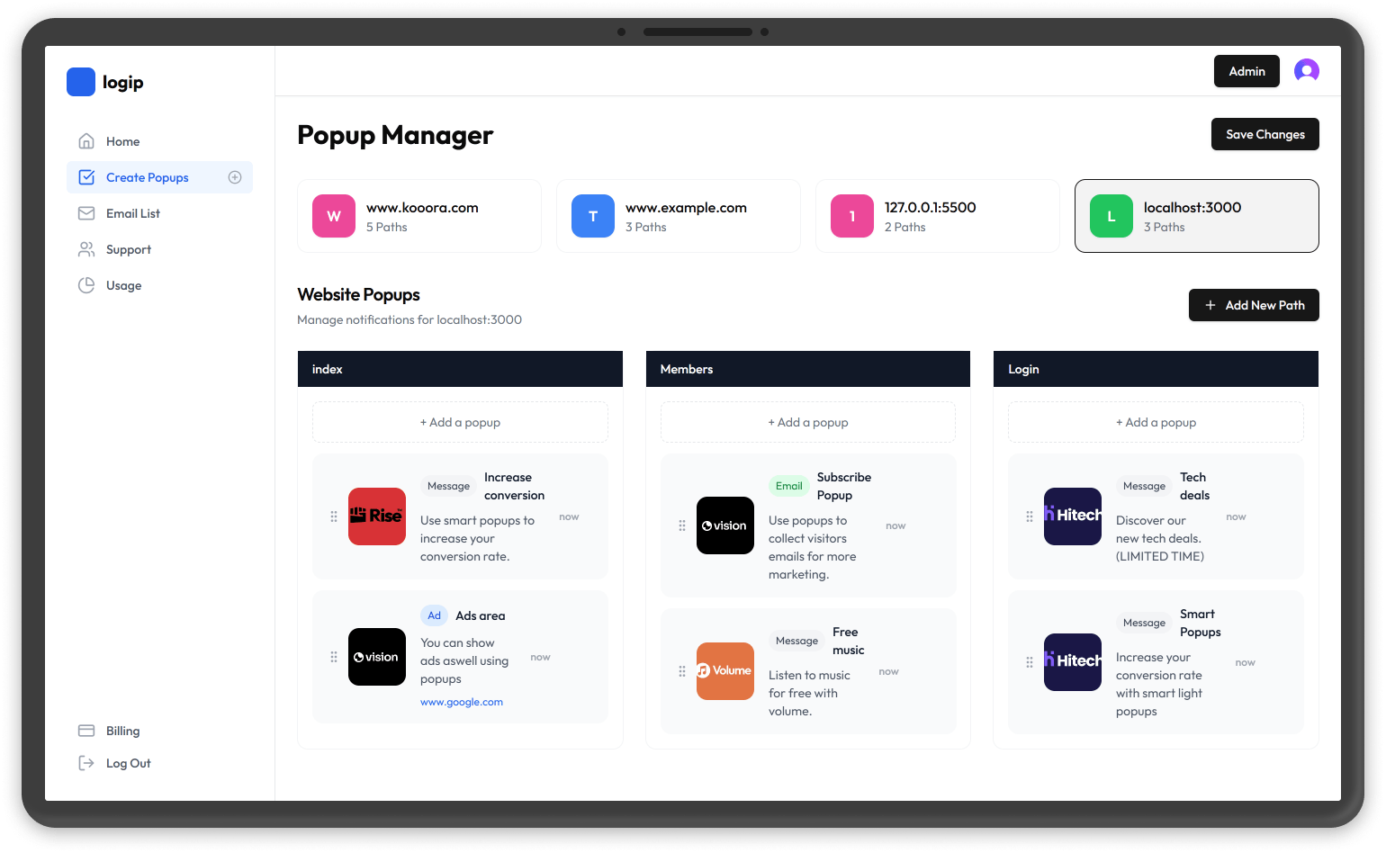 Popup Manager Dashboard